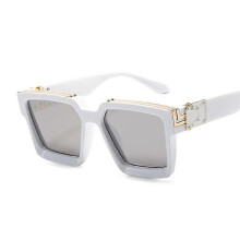 (White Silver)Fashion Square Men Sunglasses Brand Designer Plastic Frame Sun Glasses Shades For Women Black Silver Mirror Oculos De Sol Tw
