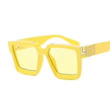 (Yellow)Fashion Square Men Sunglasses Brand Designer Plastic Frame Sun Glasses Shades For Women Black Silver Mirror Oculos De Sol Tw