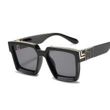 (Black Gray)Fashion Square Men Sunglasses Brand Designer Plastic Frame Sun Glasses Shades For Women Black Silver Mirror Oculos De Sol Tw