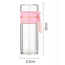 (Pink)400ml Leakproof Glass Water Bottle With Double Glass For Hot Drinks Tw