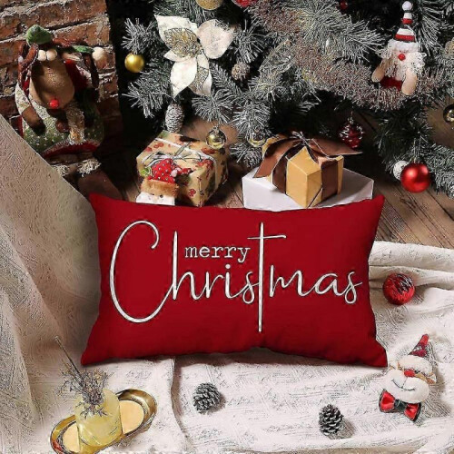 (shape34)Christmas Pillow Covers Merry Christmas Throw Pillow Decorative Christmas Red 1