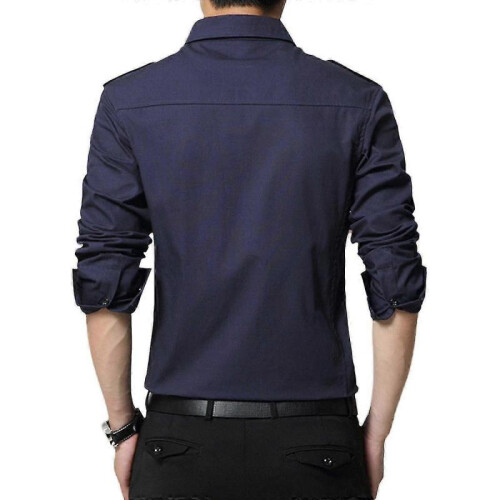 (M,Blue)Mens Casual Solid Cotton Slim Fit Shirt Tw 2