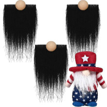 (Black)Gnome Beads And Fake Beards 6pcs/set Faux Fur Dwarf Beard Wood Bead For Christmas Plush Gnome Doll Handmade Diy Tw