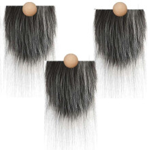 (Dark gray)Gnome Beads And Fake Beards 6pcs/set Faux Fur Dwarf Beard Wood Bead For Christmas Plush Gnome Doll Handmade Diy Tw