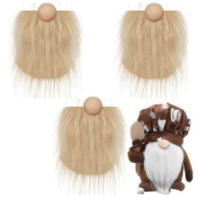 (Khaki)Gnome Beads And Fake Beards 6pcs/set Faux Fur Dwarf Beard Wood Bead For Christmas Plush Gnome Doll Handmade Diy Tw
