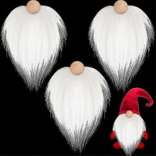 (White)Gnome Beads And Fake Beards 6pcs/set Faux Fur Dwarf Beard Wood Bead For Christmas Plush Gnome Doll Handmade Diy Tw