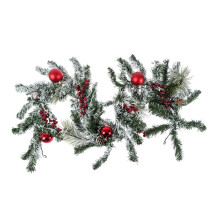 Homescapes Frosted Artificial Christmas Garland with Red Baubles