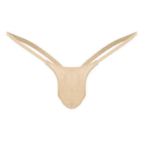 (M,Khaki)Open Back Mens Underpants Low Waist Briefs G-string Thong Underwear Tw