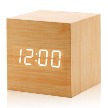 Voice Control Wooden Digital Alarm Clock TEMP Date 3 Alarms Desktop Electronic Table Clock USB Powered LED Bedside Clock