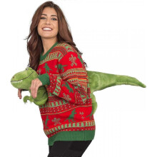 (XL,Tyrannosaurus Rex)3d T-rex Red And Green Adult Jumper Ugly Christmas Sweater