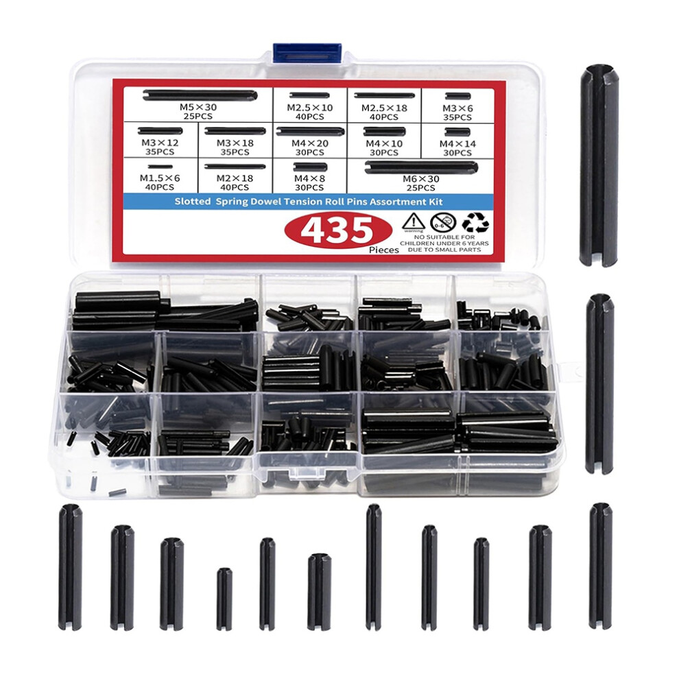 435-Piece Roll Pin Assortment Kit - Slotted Tension Pins, Split Dowels & Expansion Spring Pins 4854128960632