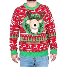 (L,Deer)3d T-rex Red And Green Adult Jumper Ugly Christmas Sweater