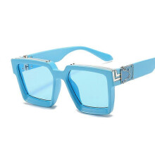 (Blue)Fashion Square Men Sunglasses Brand Designer Plastic Frame Sun Glasses Shades For Women Black Silver Mirror Oculos De Sol Tw