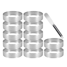12pcs Tartlet Molds, Dessert Rings with Holes, Stainless Steel Cake Rings, Crumpet Rings for DIY Mousse Cakes and Muffin