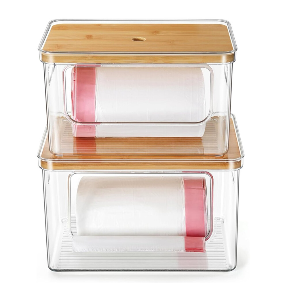 Trash Bag Dispenser,Acrylic Garbage Bag Holder With Bamboo Top,Stackable Organizer For Kitchen And Laundry Room 2 Pack 4854128956727
