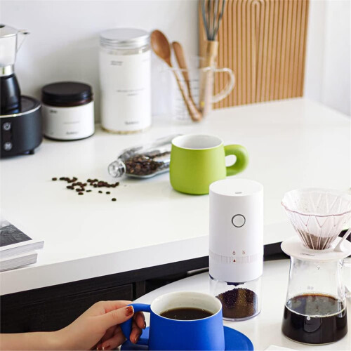 Electric Coffee Grinder, USB Charging, Ceramic Burr, Portable Automatic Machine White 2