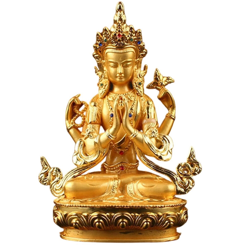Alloy Metal Plated Buddhist Suppliers Avalokitesvara Bodhisattva Four-Arms Guanyin Tibetan Figure Buddha Statue Gold 4854128968089