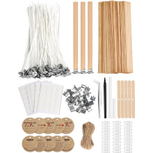 Candle Wicks for Candle Making Kit:100 Cotton & 30 Wood Wicks with Complete Tool Set, for Soy Beeswax DIY Candles A
