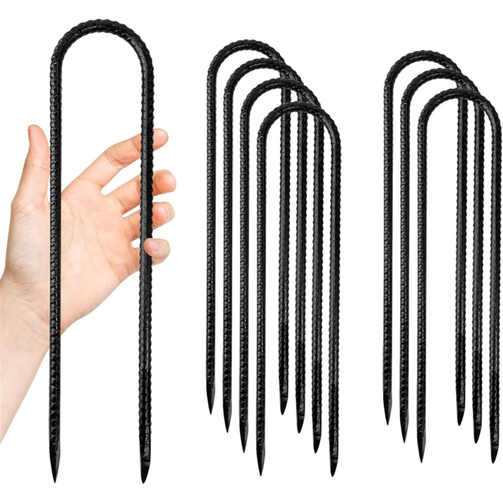 8 Pack Steel Rebar Stakes, 12-Inch Heavy Duty U Hook Metal Fence Stake, Rustproof Ground Hooks Anchors For Tents, Plants 4854128903691