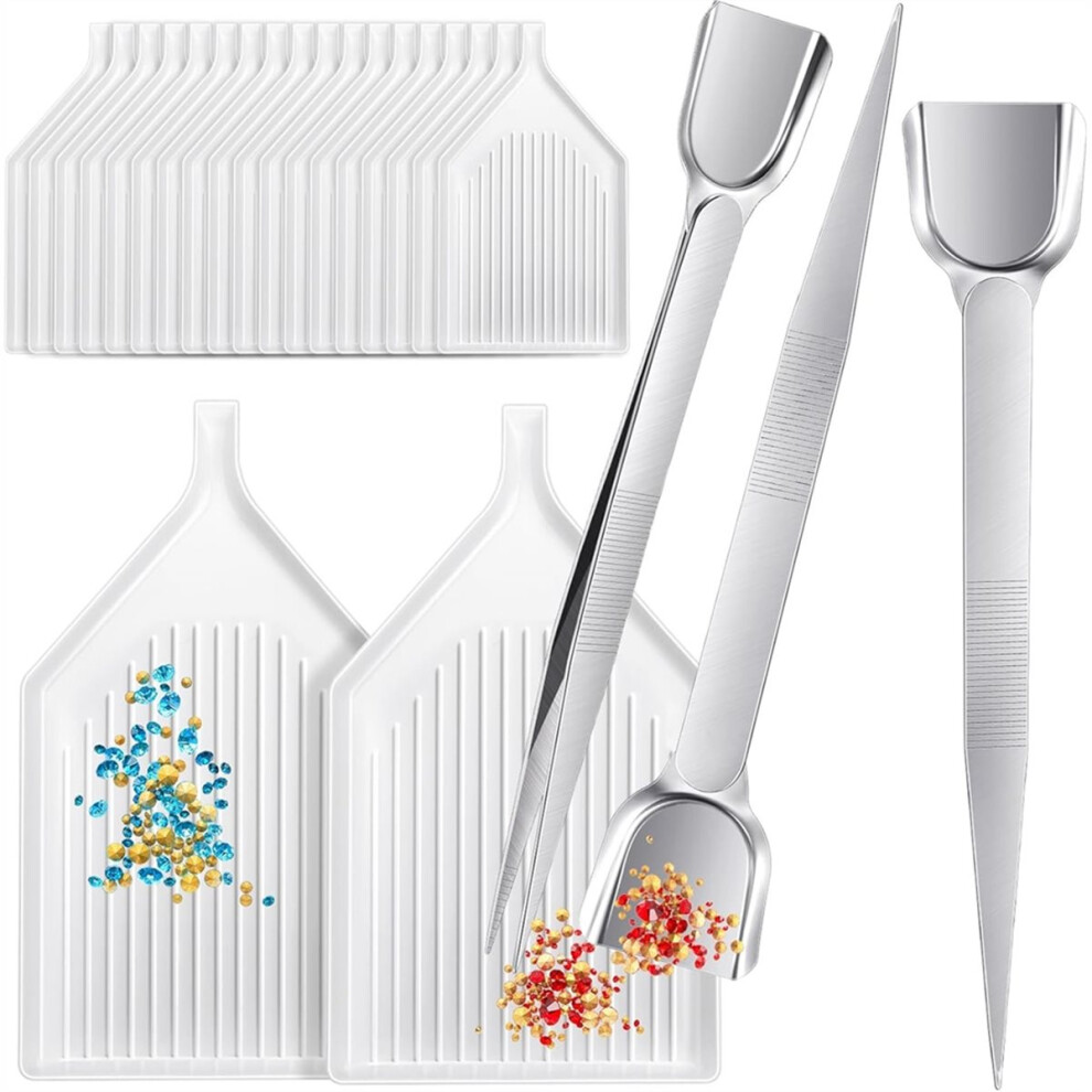 20 Pieces Art Trays And 3 Pieces Bead Scoop Rhinestone Tweezers For Jewelry Making Gems Crystals Accessories And Tools A 4854128987561