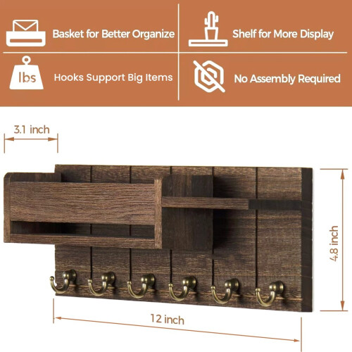 Mail Organizer for Wall Mount Mail Organizer for Wall Mount Key Holder with Shelf Includes Letter Holder and Hooks 1