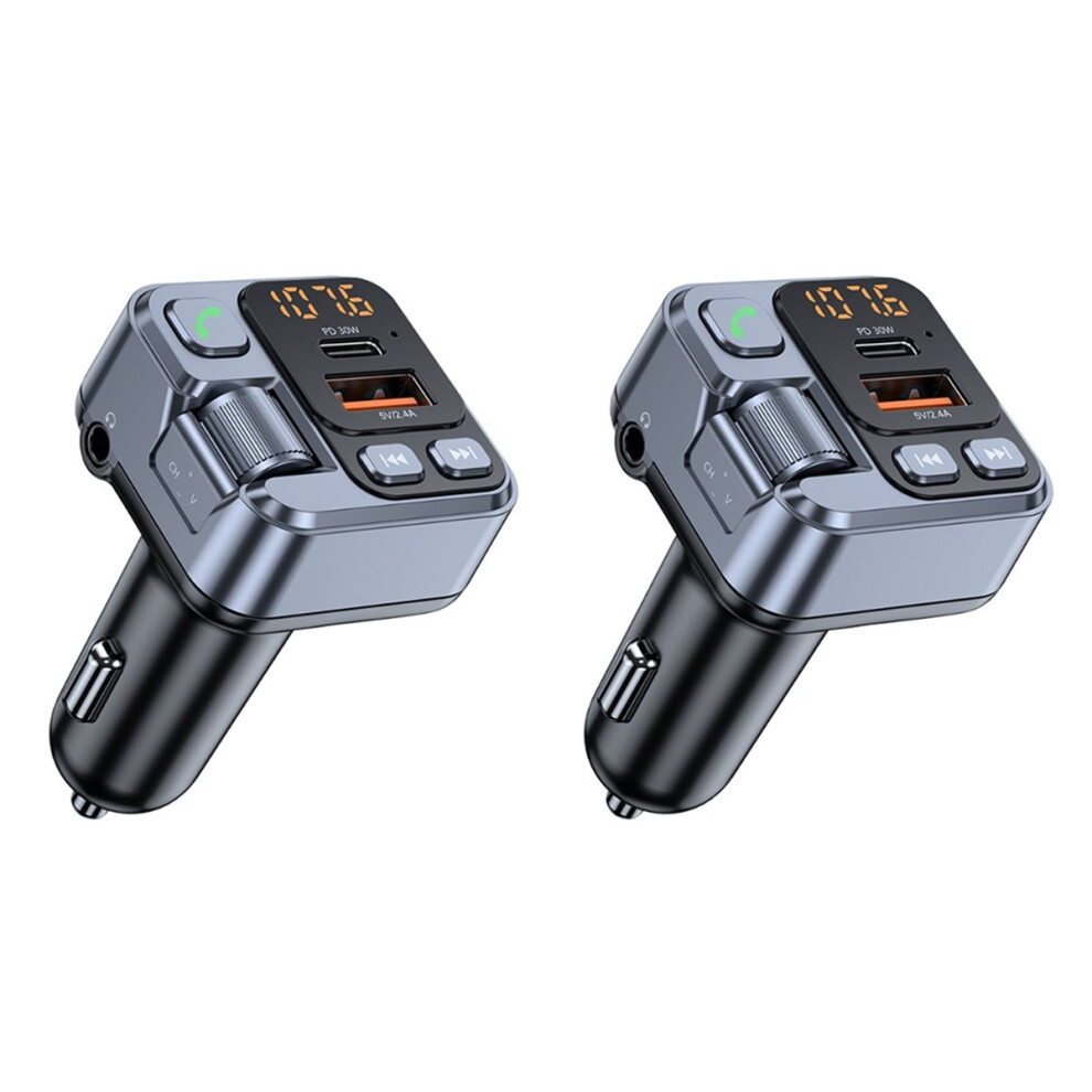 2Pcs Car Bluetooth Fm Transmitter Car Charger 30W Pd Usb-C Fast Charger For Wireless Hands Free Call Mp3 Player 4854128994545