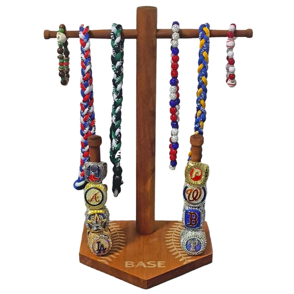 Wooden Baseball Necklace & Championship Ring Holder, Display Organizer Rings Display Organizer For Ring Size 9 Or Larger 4854128995320