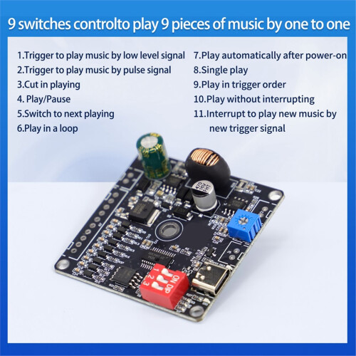 HF20W Wide Voltage 85V Voice MP3 Player Module, 20W One-to-One Trigger Custom Audio Player Module 2