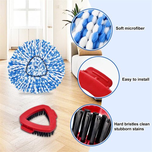 Handle Mop Heads and Base Replacement Sets Compatible with EasyWring Rinseclean 2 Tank SystemReusable 1