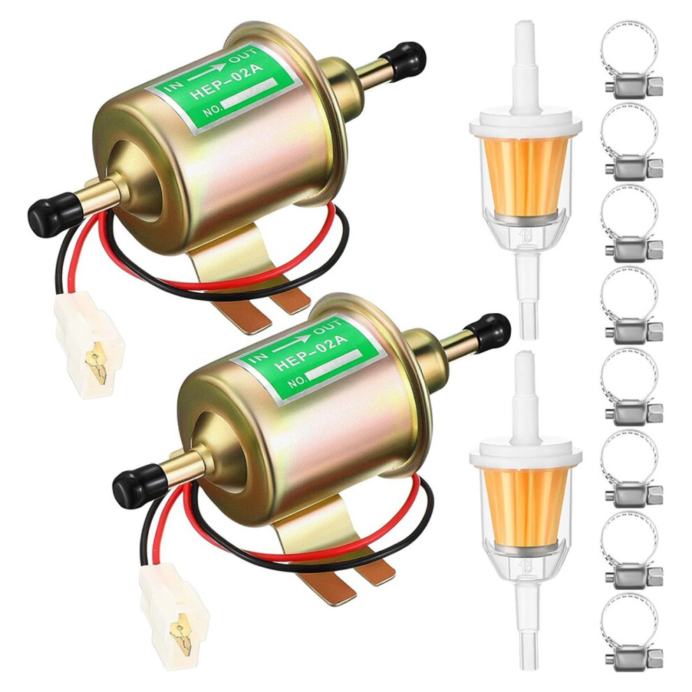 2 Pcs Electric Pump Kit 12V Low Pressure 3-6 Psi Gas Inline Pump With 2 Filter And 8 Hose Clamp 4854128997126