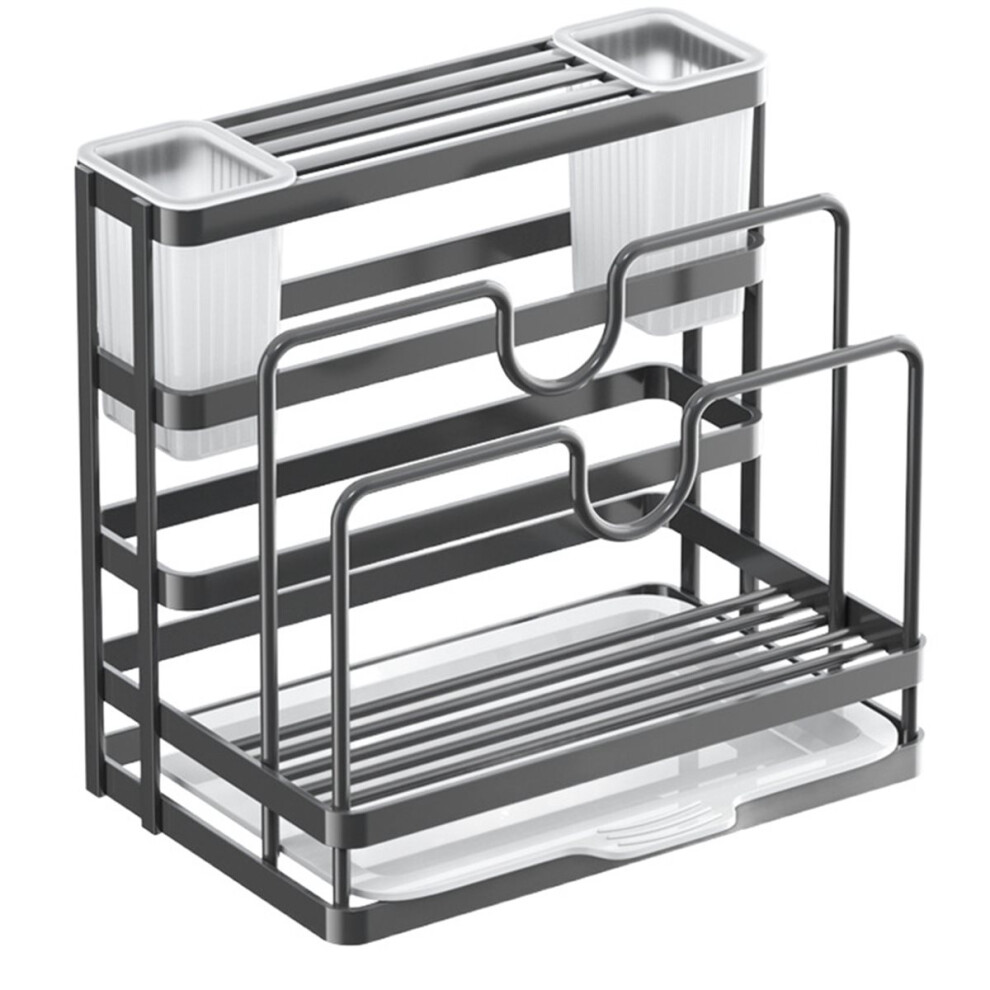 Kitchen Storage Shelf Multifunction Kitchen Stand Holder Sink Storage Rack Steel Soap Holder Towel Rack Grey 4854128932653