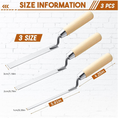 Professional Pointer Trowel Set, 3 Sizes with Wood Handle for Masonry and Mortar Repair 2