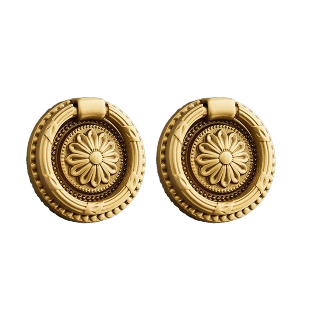 Brass Cabinet Rings Gold Knobs, Drawer Knobs Round European Handles Antique Gold Pull For Dresser, Home Kitchen, 2 Pack 4854138054581