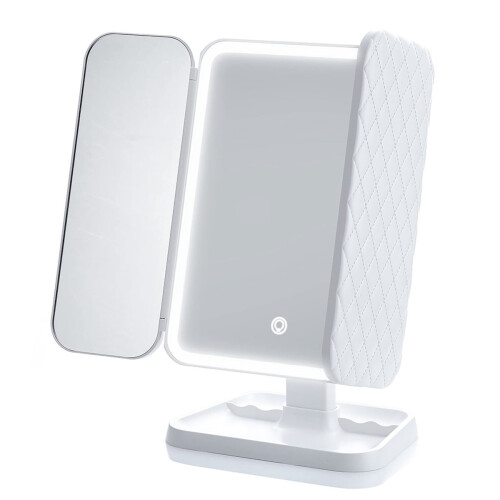 LED Trifold Makeup Mirror with Smart Touch Control, Adjustable Brightness, Portable Vanity Mirror for Dorm Room 1