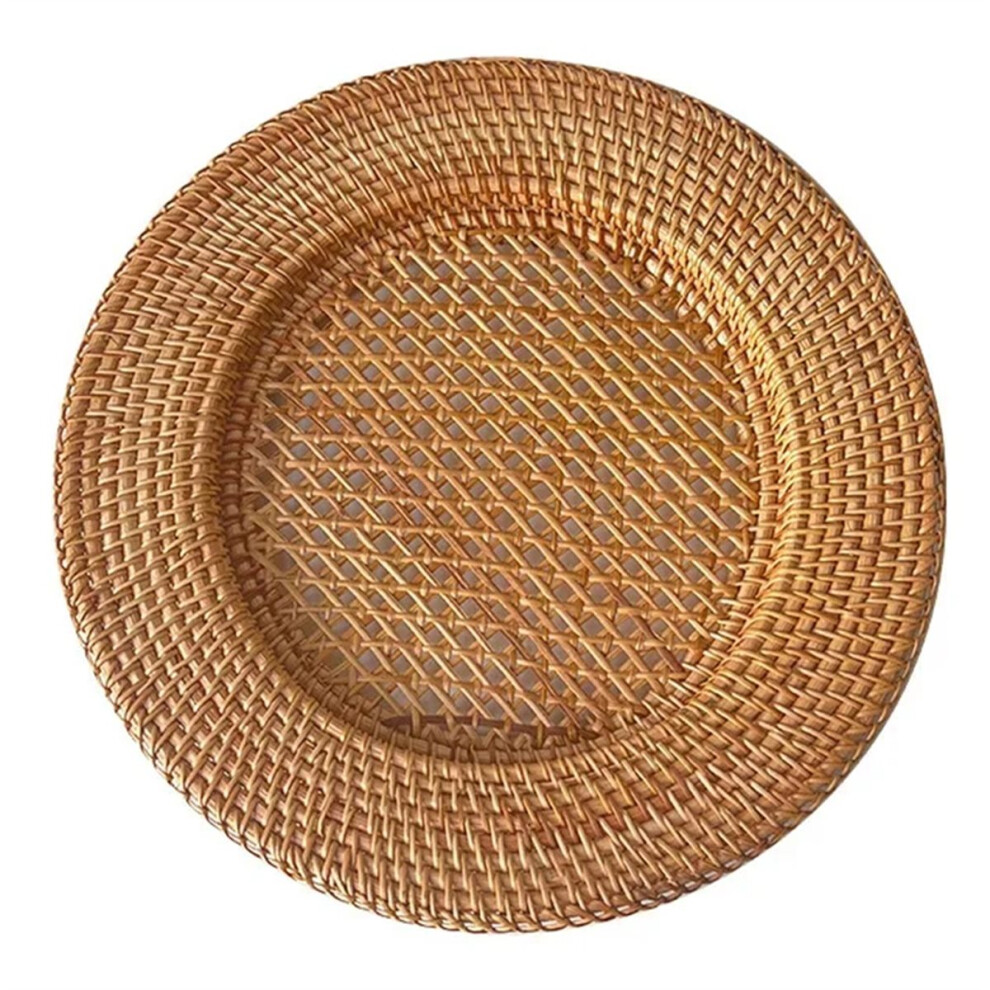 13 Inch Handmade Natural Rattan Plate Decorative Round Placemat Bread Snack Serving Tray Table Decor 4854138075326