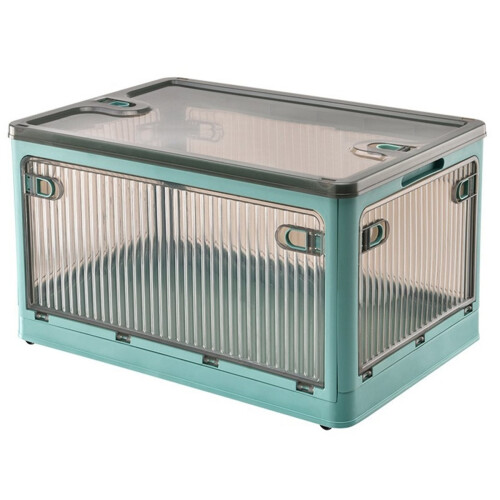 Foldable Storage Box with Wheels Large Capacity Transparent Stackable Waterproof for Closet Use and Home Organization B