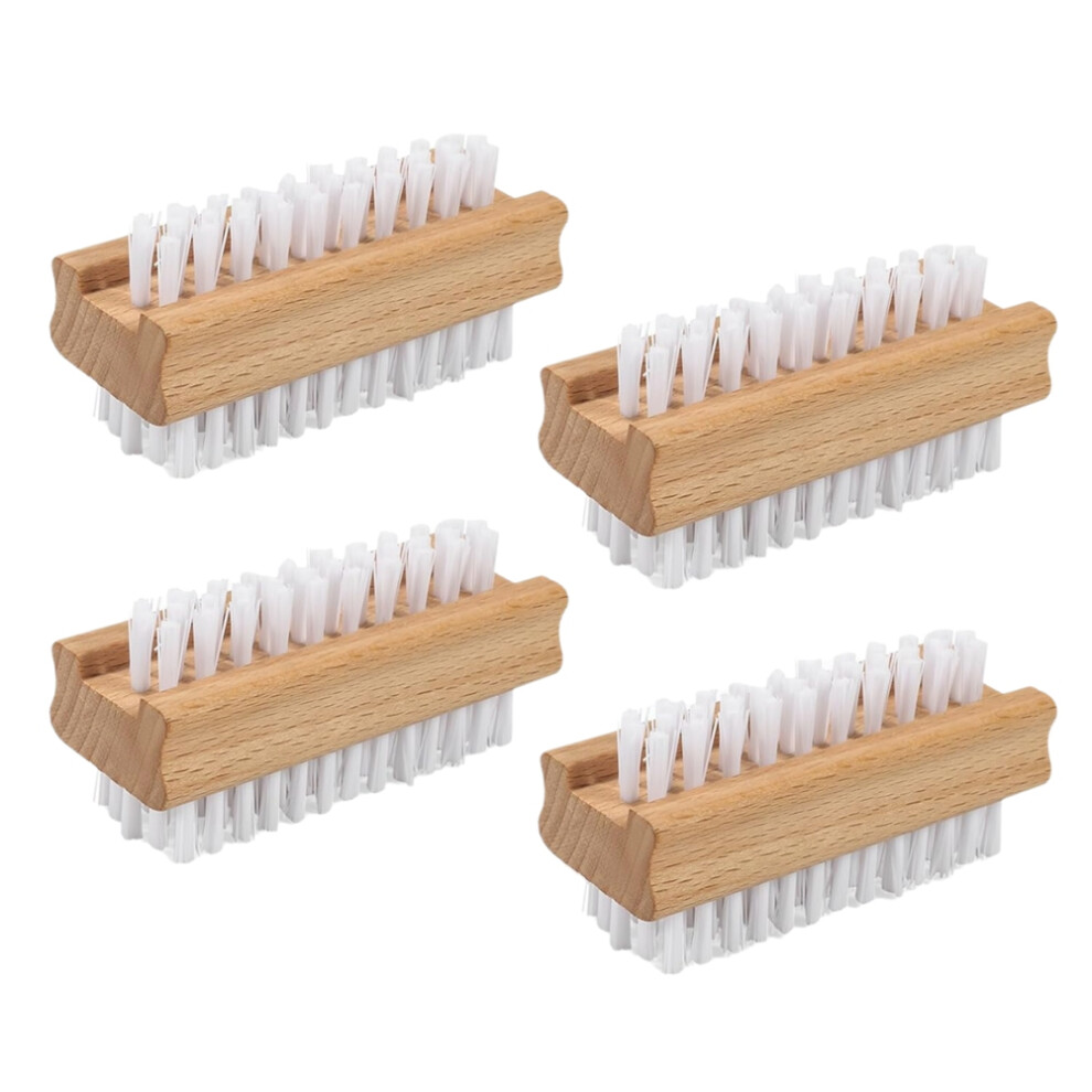 Nail Brush Set - 4pcs Two-Side Fingernail Nail Brushes for Cleaning, Wooden Nail Cleaning Brush, Nail Scrubber Brush