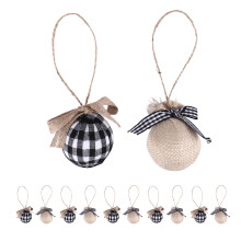 Christmas Tree Ornaments, 12 Pcs 2-1/2 Inches White Black Check Plaid Stitching Burlap Christmas Decorations