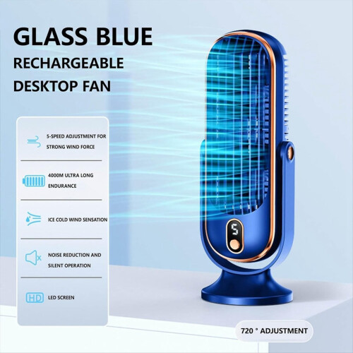 720 Flippable Bladeless Tower Fan, Oscillating Silent Fan blue 2