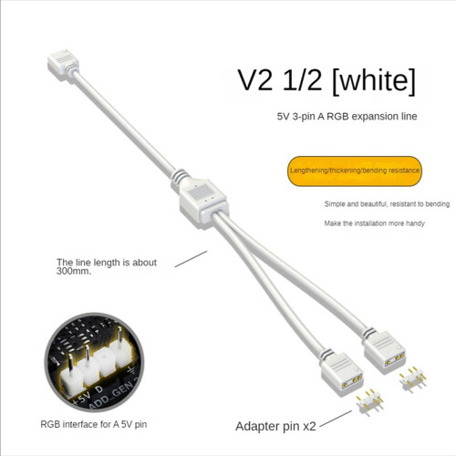 5V 3-Pin Extension Cable for Computer 1 Point 2 Hub Splitter, White 2