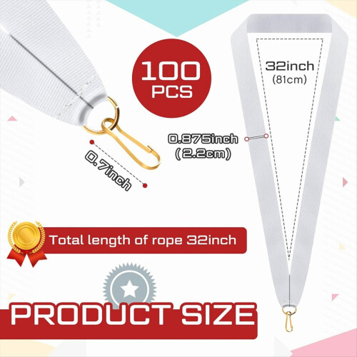 100 Pcs Neck Ribbon with Snap Clips Medal Solid Award Lanyards B 2