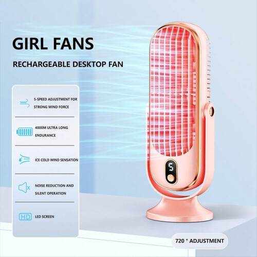 720 Flippable Bladeless Tower Fan, Oscillating Silent Fan pink 1