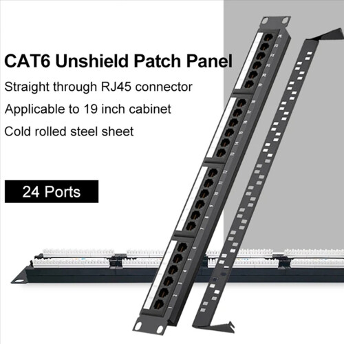 24 Ports CAT6 UTP RJ45 Patch Panel 19In 1U Cable Frame Faceplate Rack 1