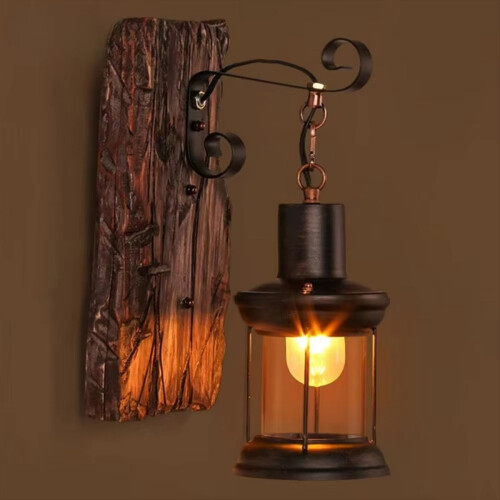 Archaize Industrial Wood Wall Sconce Light Rustic Wall Lamp Decorate 1