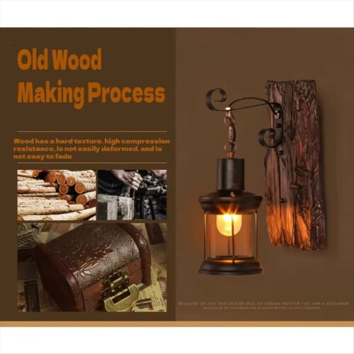 Archaize Industrial Wood Wall Sconce Light Rustic Wall Lamp Decorate 2