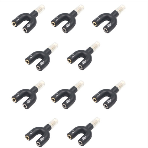 10pcs 3.5mm Headphone Jack Audio Splitter U Type Adapter Black