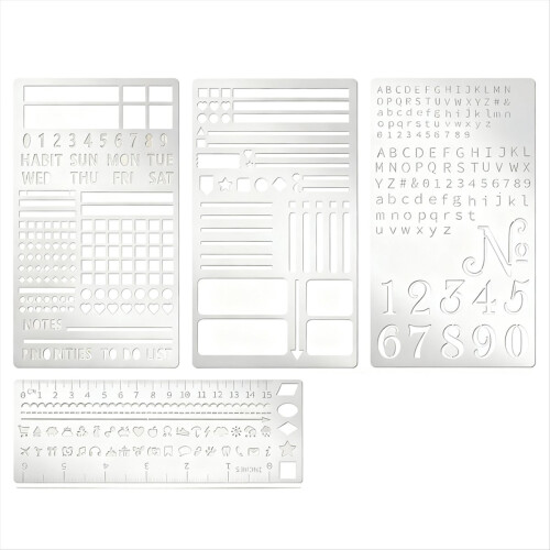 4 Pcs Metal Planner Stencil Journal Engraving Small Letter Stencils