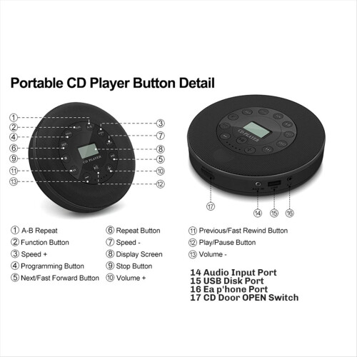 Portable CD Player with Speaker Anti Skip CD Player for Car MP3 2