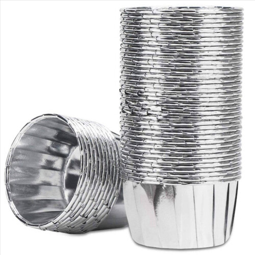 50Pcs Aluminum Foil Cupcake Cups Disposable Baking Cups-Silver 1