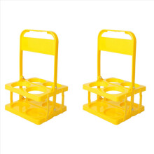 4 Holes Foldable Plastic Beverage Carrier, with Handle Yellow